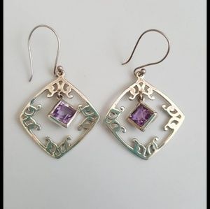 Sterling Silver Earrings with Purple Center